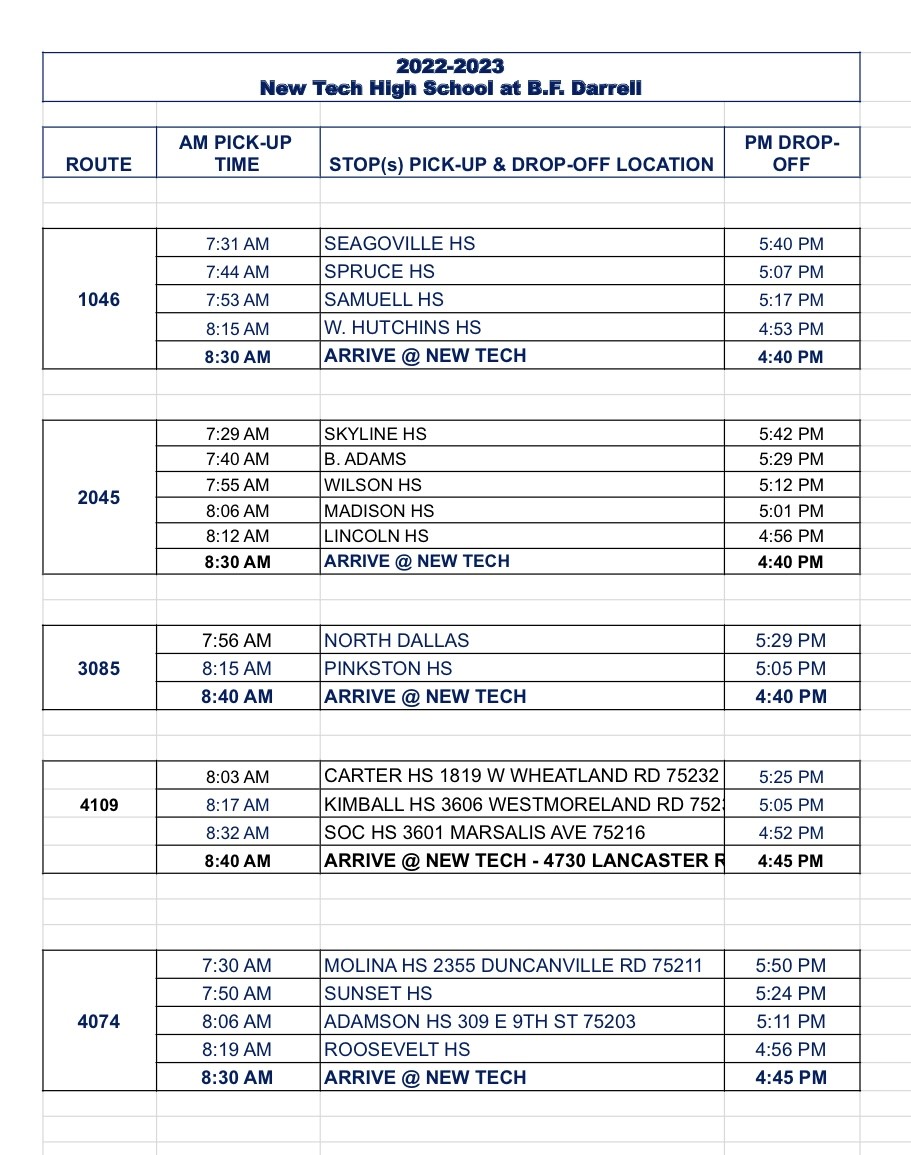 2022-23 Bus Schedule